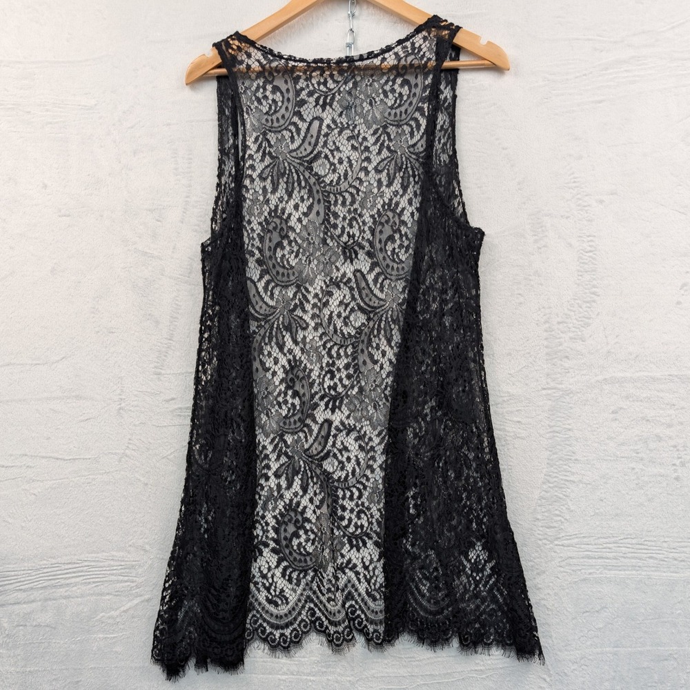 VTG Whimsigoth Vest Womens S Black Lace Floral Open Front Layering Romantic Goth